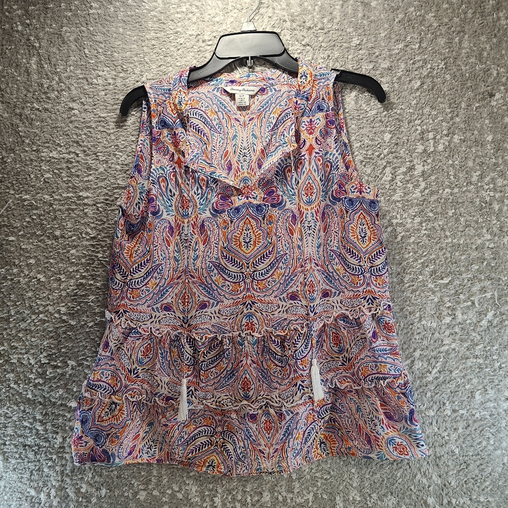 Tommy Bahama Brilliant Bazaar Tiered Shell Paisley Silk Blendโ Top Sz Small